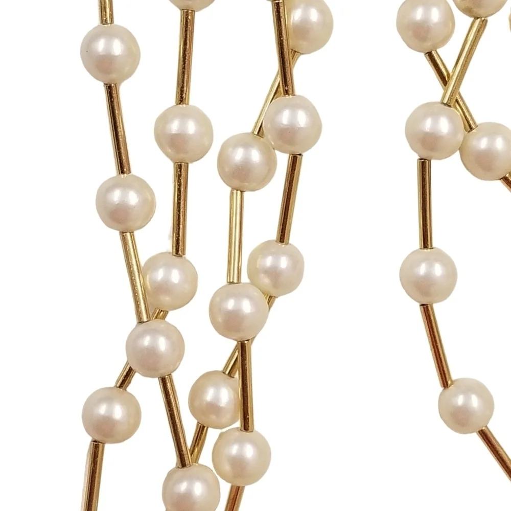 Vintage AVON Gold Tone Faux Pearl Multi-Strand Bar Link Necklace Signed